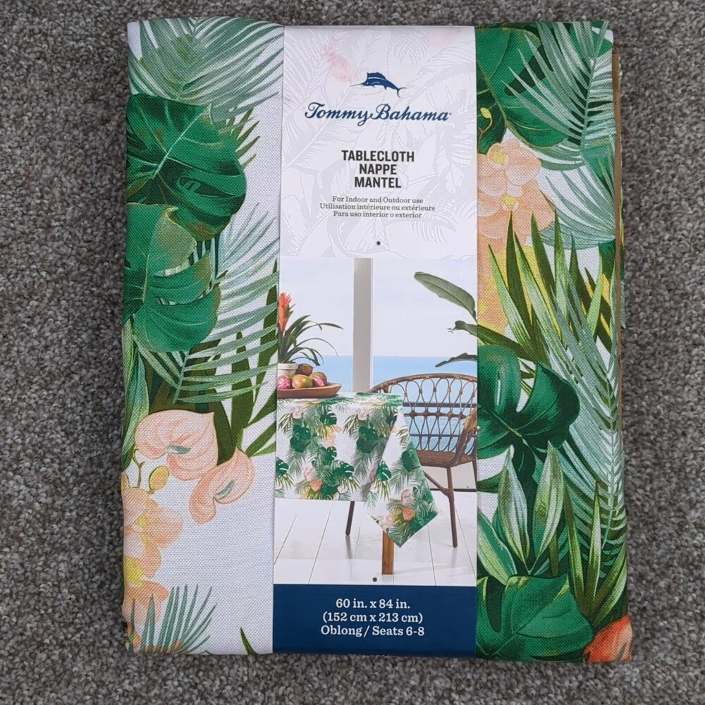 Tommy Bahama Tablecloth 60x84 Oblong Palm Philodendron Leaf Indoor Outdoor